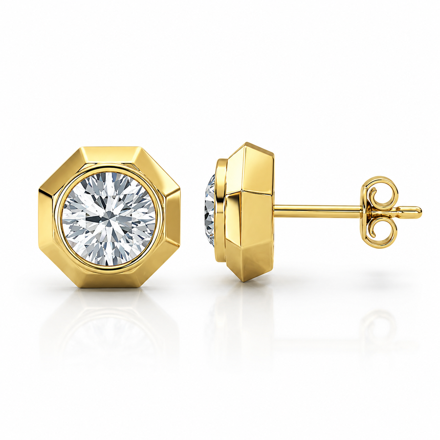 Octagon Bezel Diamond Studs